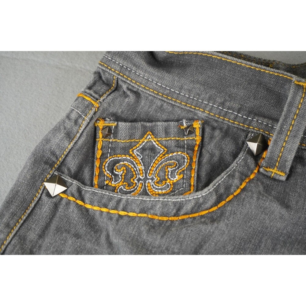 Vtg Basic Code Men's 32x32 Jeans Fleur De Lis Embroidered Baggy Y2K Grey Denim - Picture 7 of 10